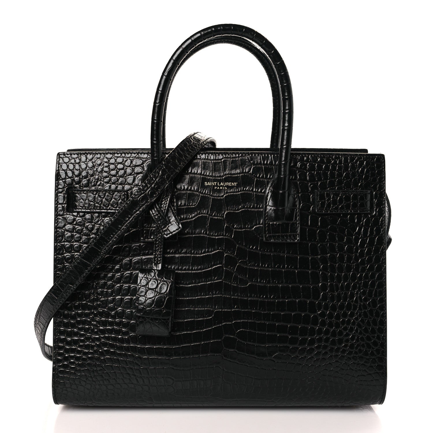 Saint Laurent Calfskin Crocodile Embossed Baby Sac De Jour Black 3 of 10