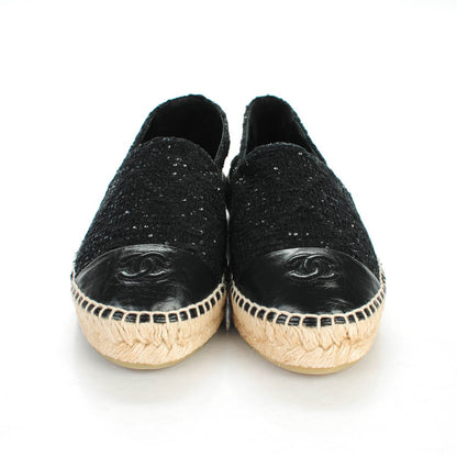 Chanel Tweed Patent Goatskin Sequin CC Espadrilles 40 Black 2 of 8