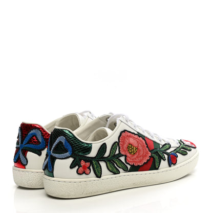 Gucci Calfskin Web Floral Embroidered Womens Ace Sneakers 35 White 4 of 14