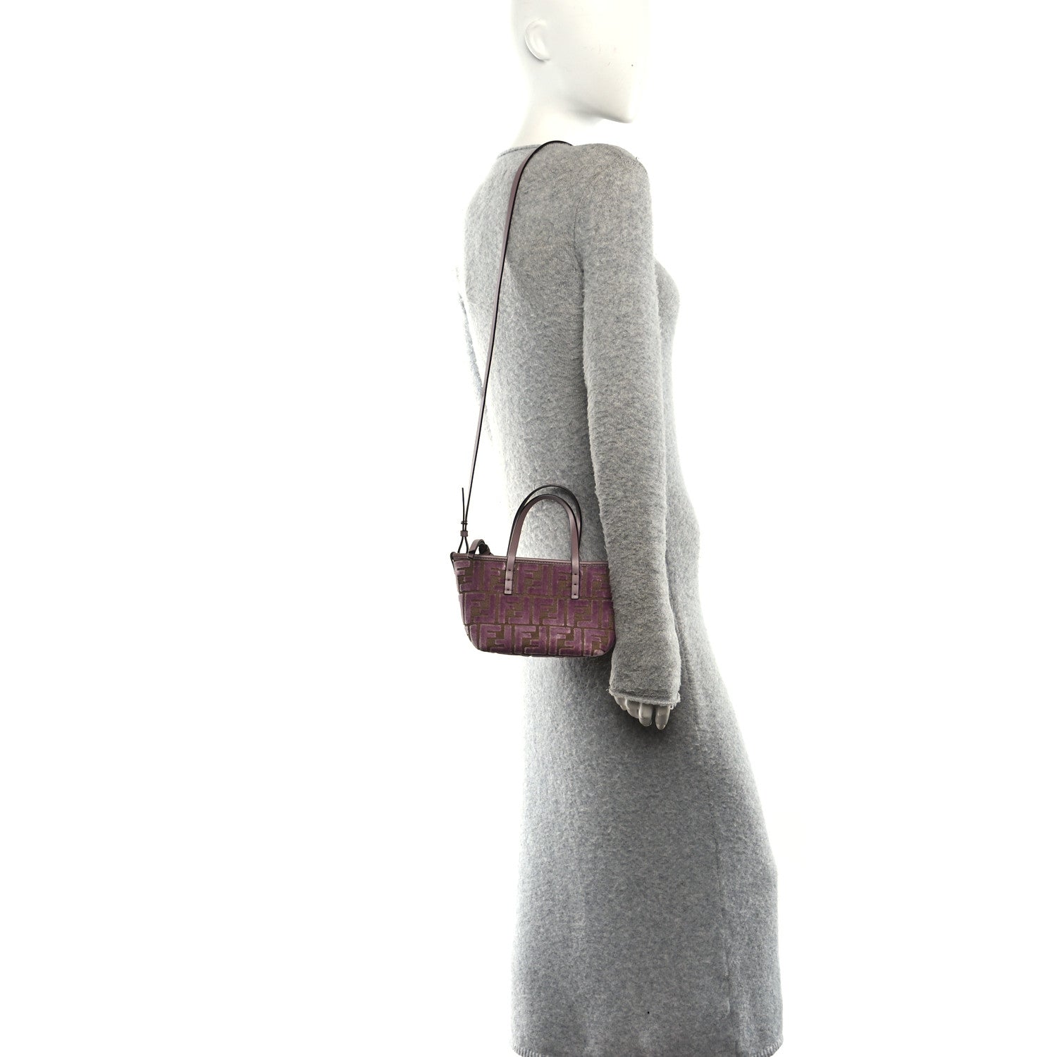 Fendi Velvet Jacquard FF Mini Roll Tote Dusty Mauve 2 of 12