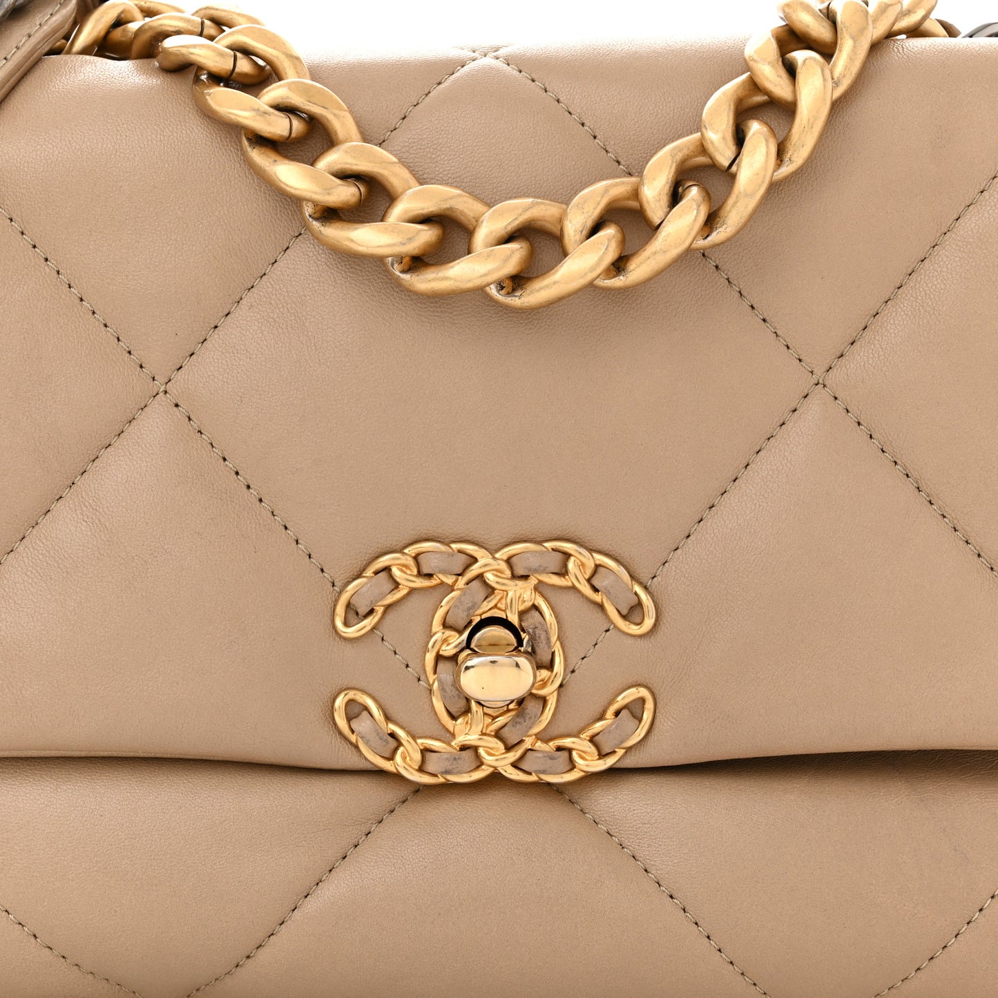 Lambskin Quilted Medium Chanel 19 Flap Dark Beige
