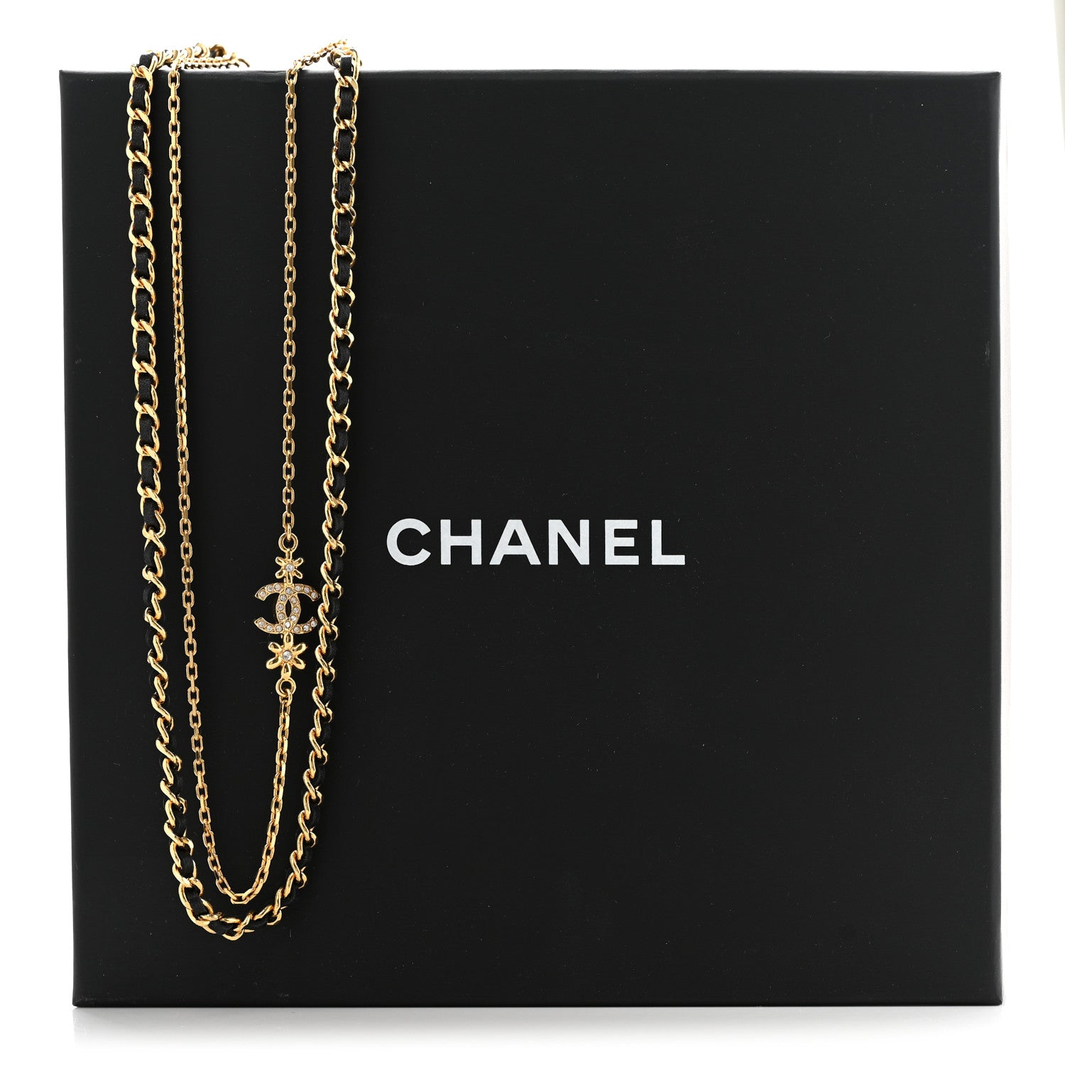 Chanel Metal Lambskin Crystal CC Double Chain Necklace Black Gold 7 of 7