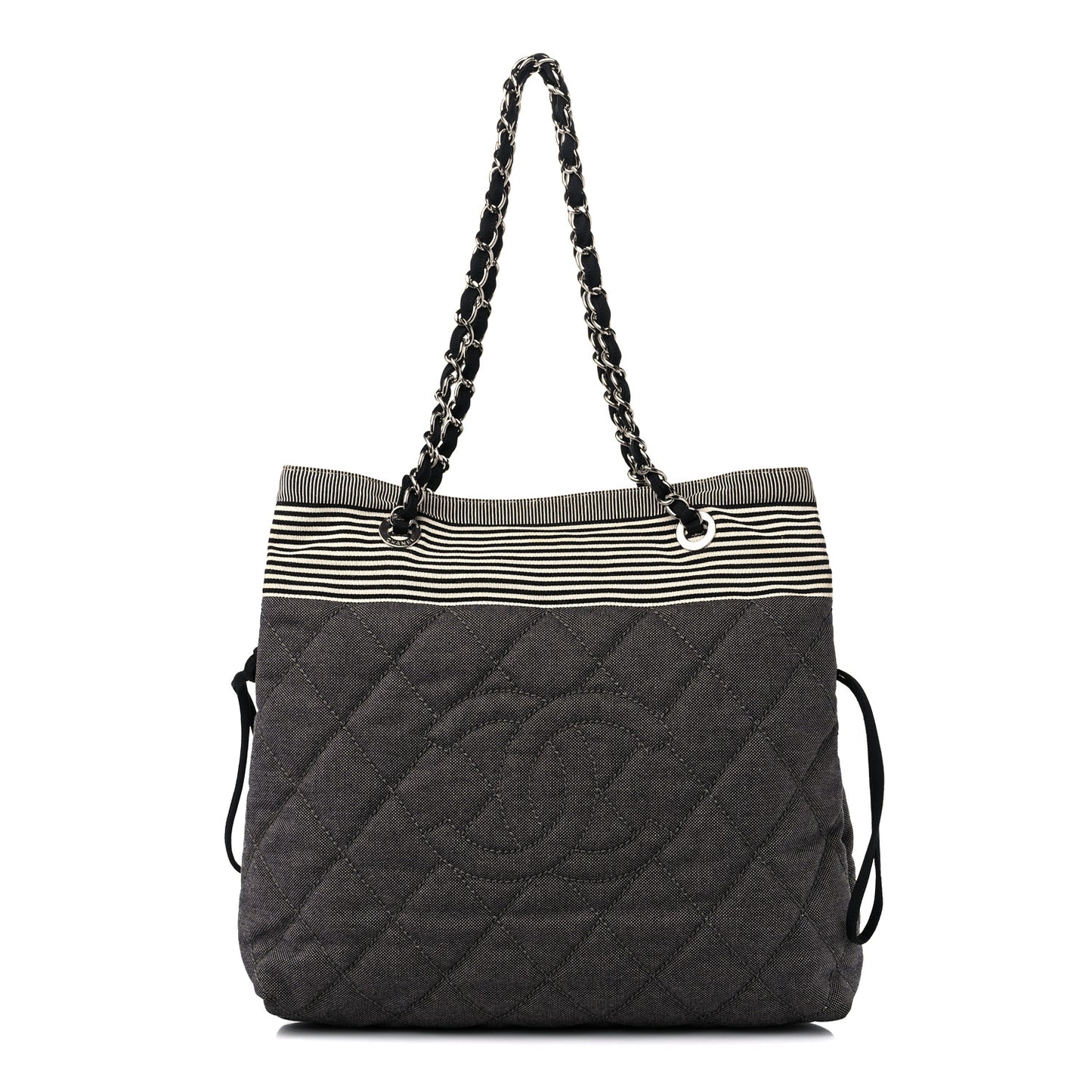 Grosgrain Denim Quilted Drawstring Tote Blue
