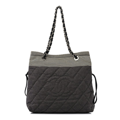 Chanel Grosgrain Denim Quilted Drawstring Tote Blue 1 of 9