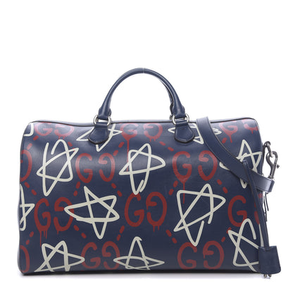 Gucci Calfskin GucciGhost Print Duffle Blue Agata Hibiscus Red 1 of 13
