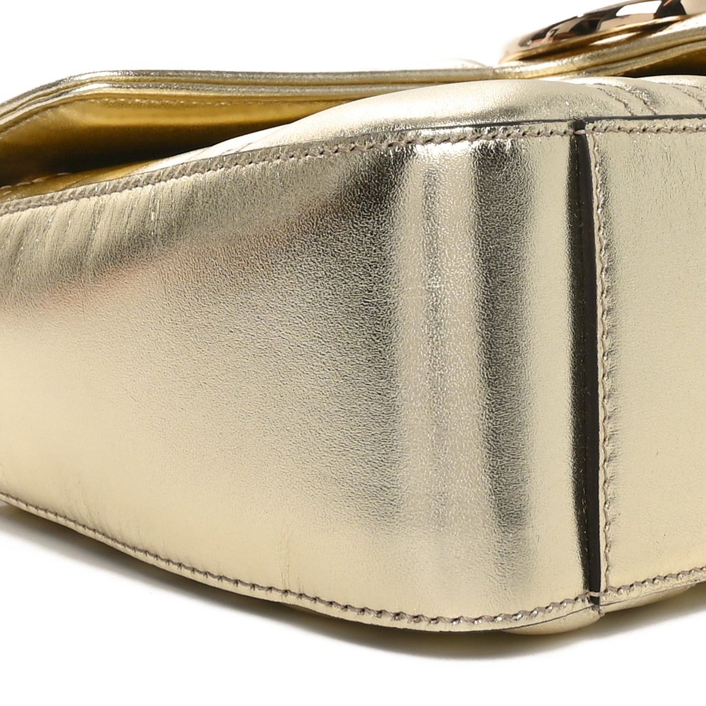 Metallic Calfskin Matelasse Small GG Marmont Shoulder Bag Platino