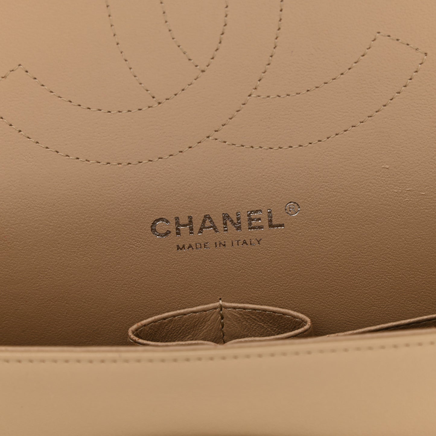 Patent Quilted Jumbo Double Flap Beige