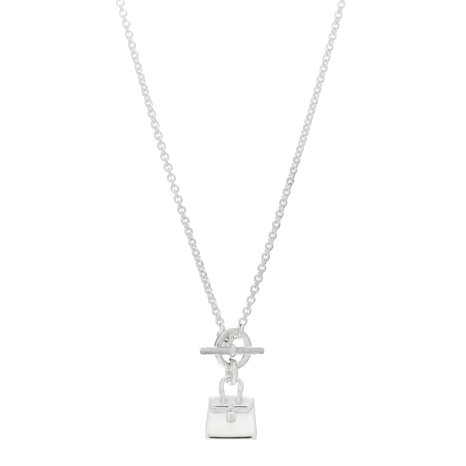 Hermes Sterling Silver Birkin Amulette Pendant Necklace 1 of 5