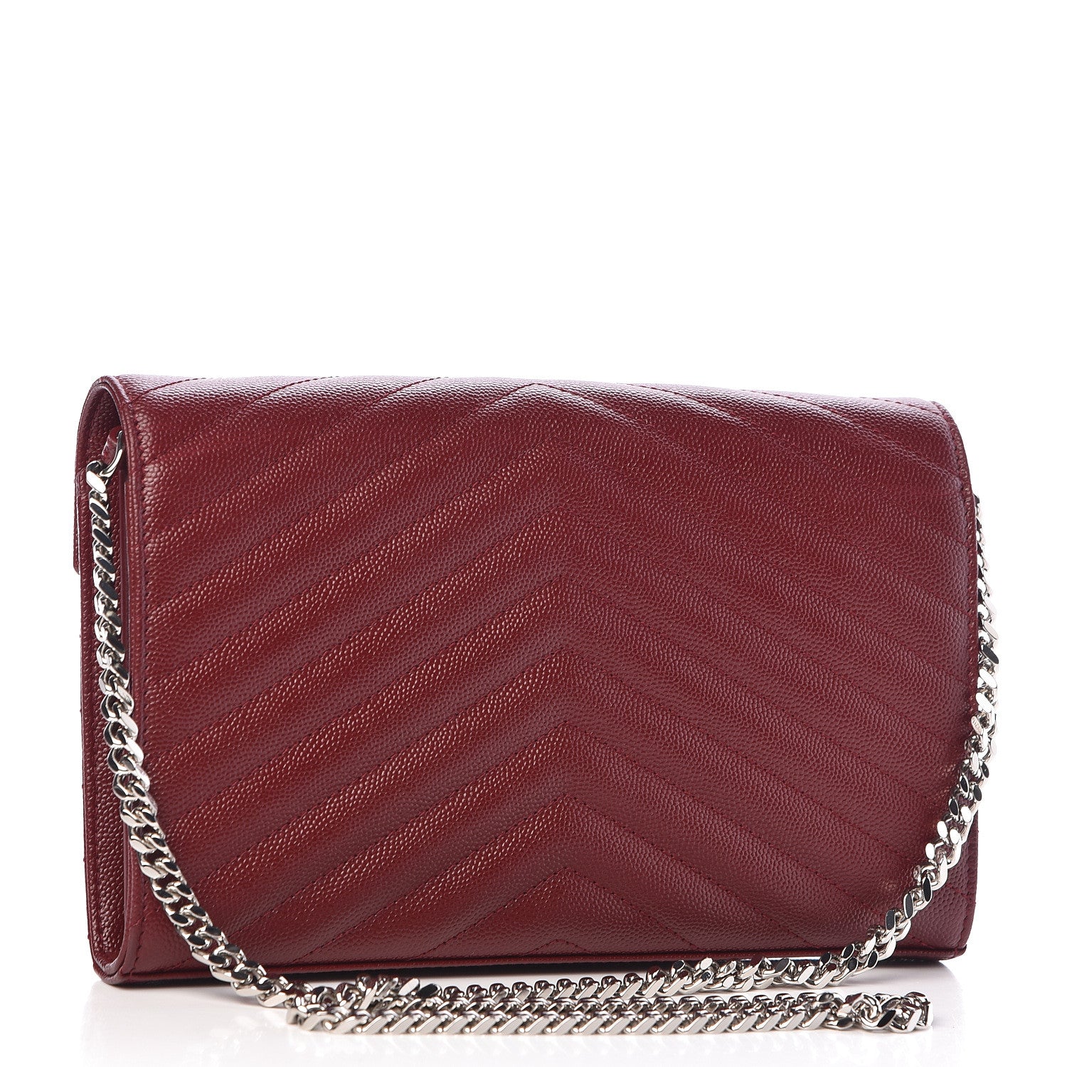 Saint Laurent Grain De Poudre Matelasse Chevron Monogram Chain Wallet Palissandre 3 of 11