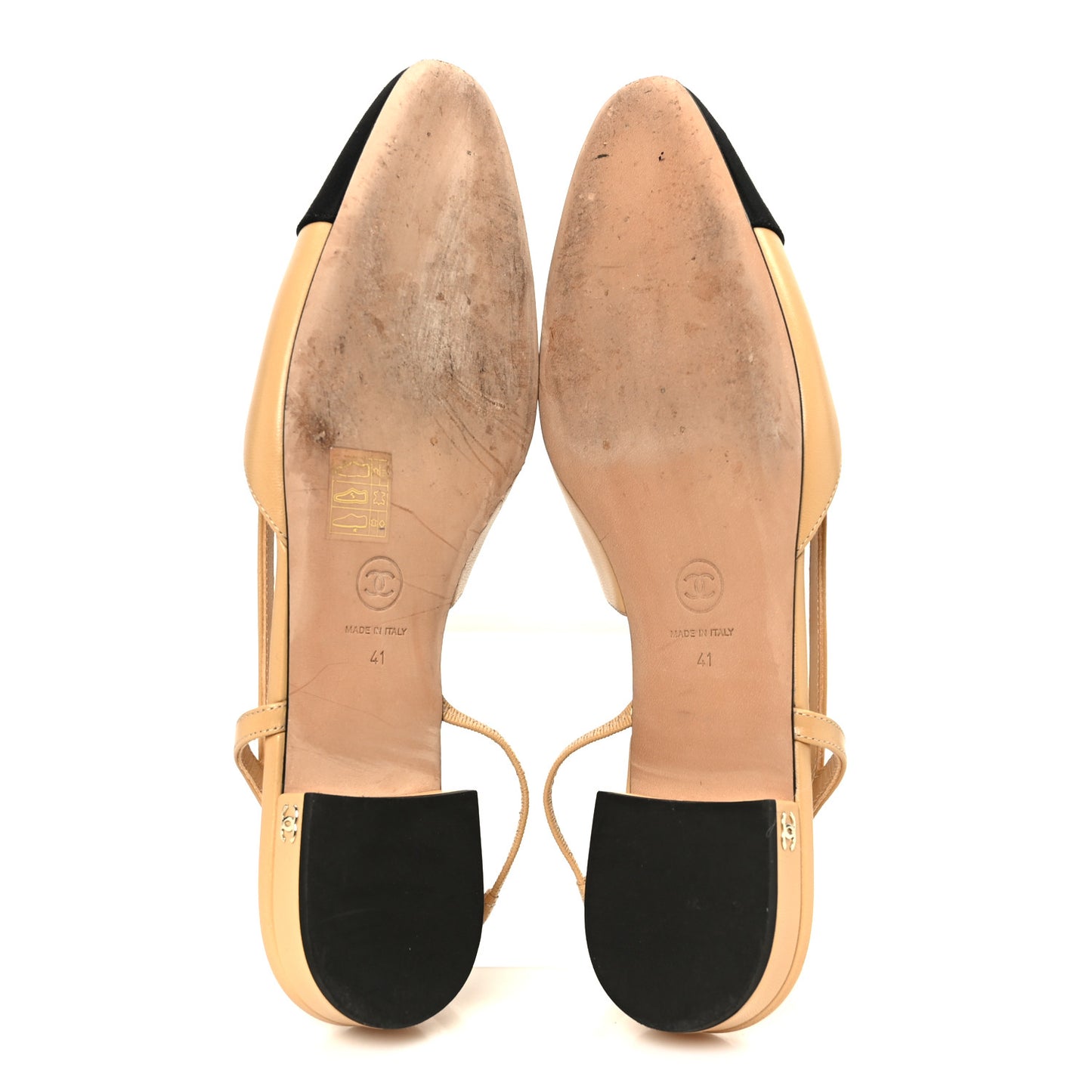 Goatskin Grosgrain Cap Toe CC Slingback Sandals 41 Beige Black