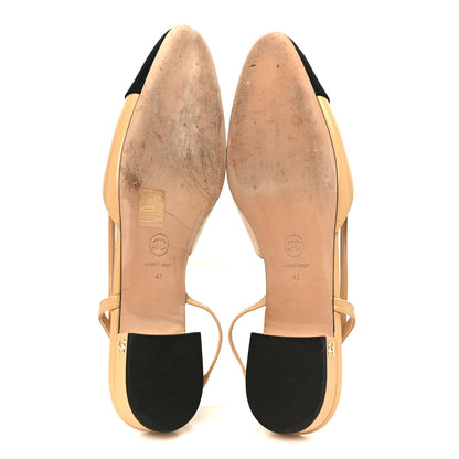 Chanel Goatskin Grosgrain Cap Toe CC Slingback Sandals 41 Beige Black 6 of 8