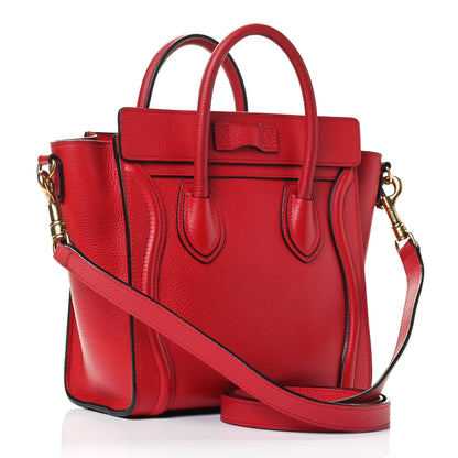 Celine Drummed Calfskin Nano Luggage Coquelicot 2 of 4