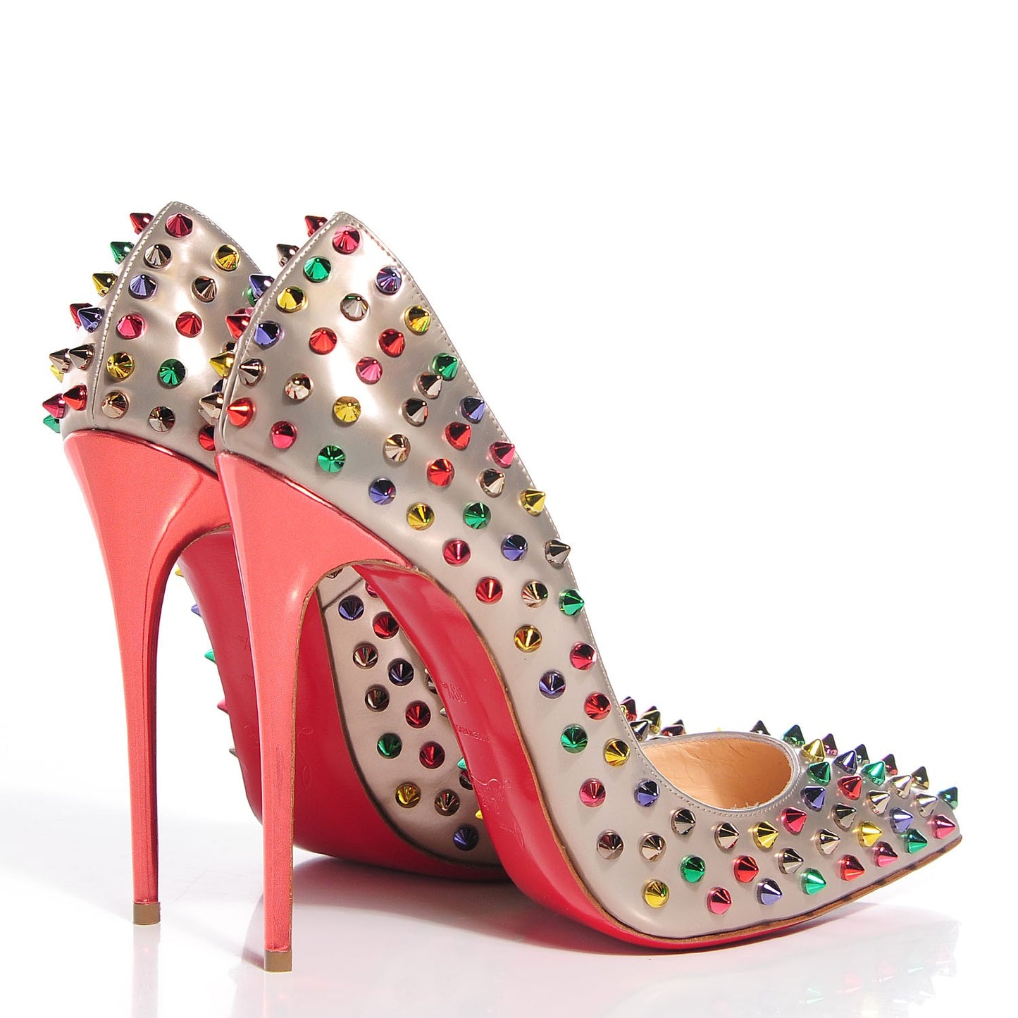 Specchio Calfskin Follies Spikes 120 Pumps 39.5 Beige Multicolor