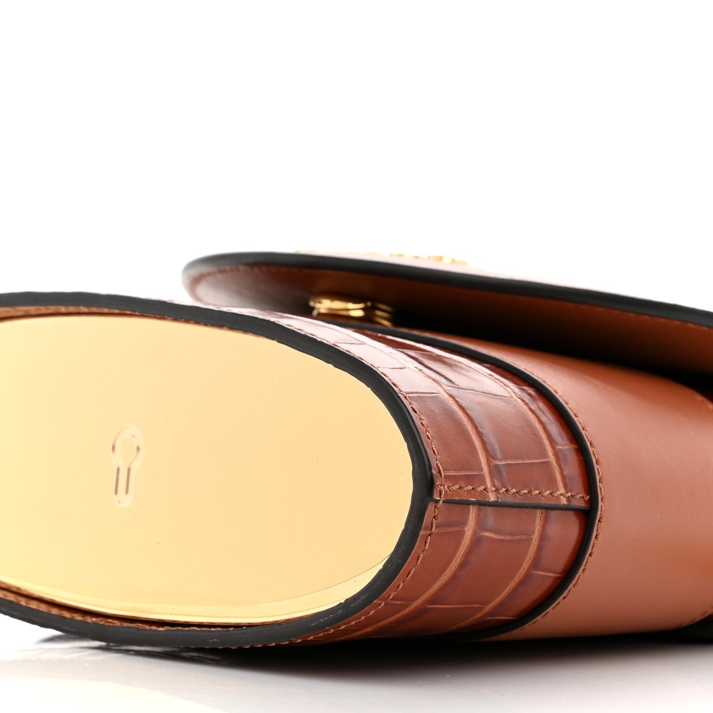 Calfskin Crocodile Embossed Small Aby Lock Chestnut Brown