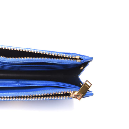 Saint Laurent Grain De Poudre Matelasse Chevron Monogram Double Zip Wallet Blue Majorelle 5 of 6