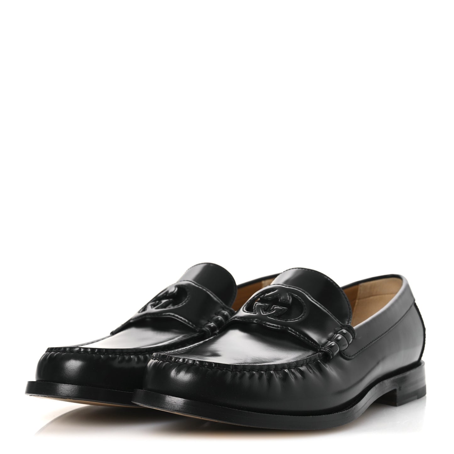 Calfskin Mens Interlocking G Millennial Ribot Loafers 13 Black