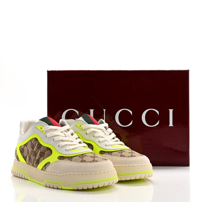 Gucci GG Supreme Monogram Mens Re Web Sneakers 9 Neon Yellow Beige Ebony 9 of 9