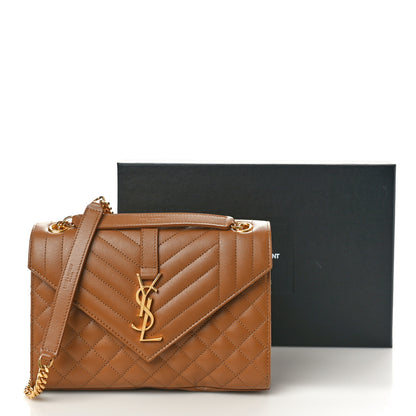 Saint Laurent Grain De Poudre Textured Mixed Matelasse Medium Triquilt Monogram Satchel Dark Cork 11 of 11