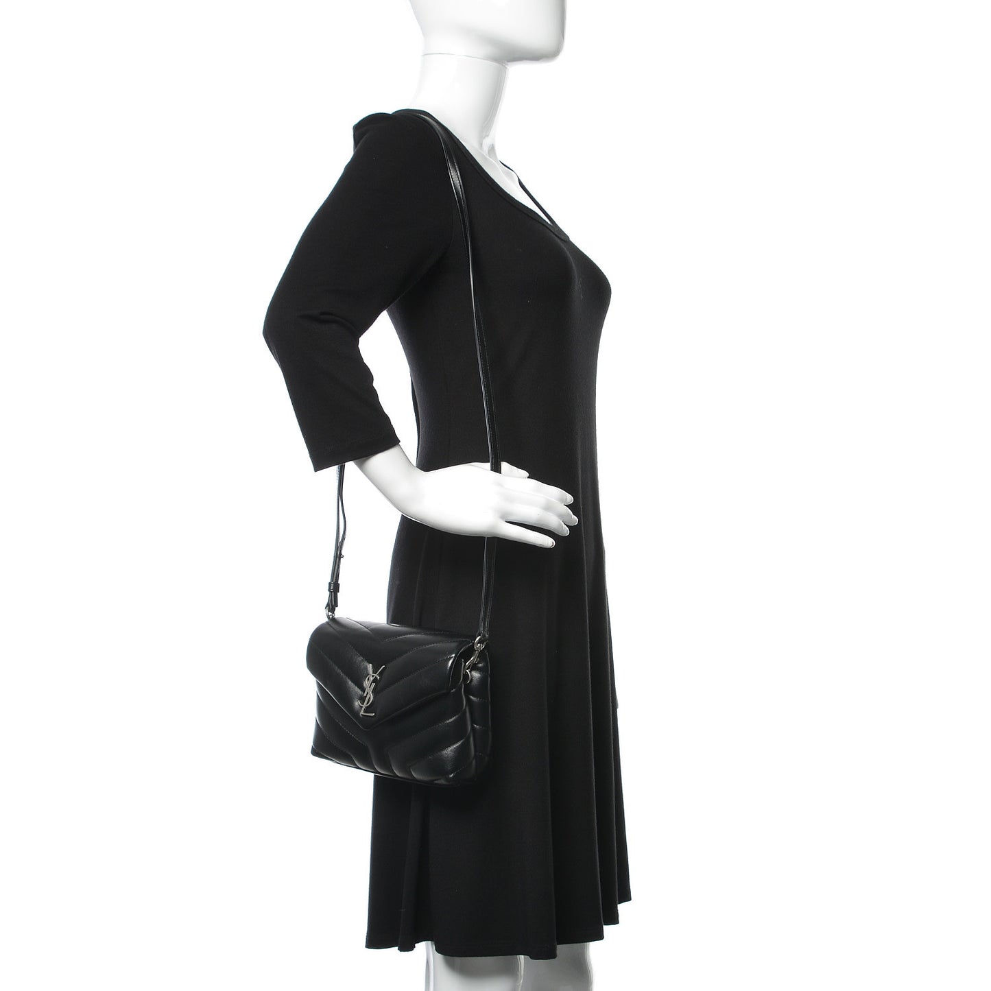 Calfskin Y Quilted Monogram Toy Loulou Crossbody Bag Black