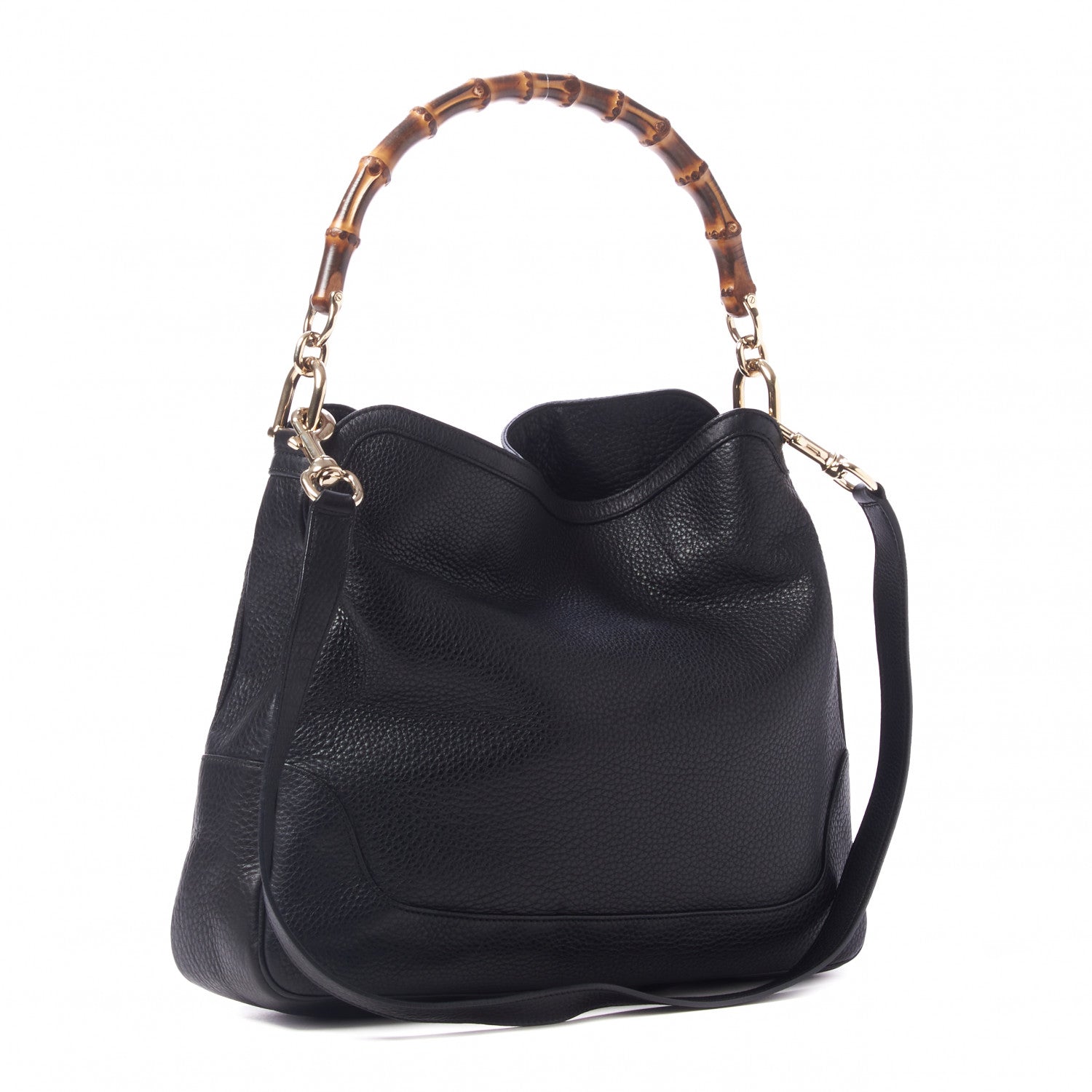 Gucci Pebbled Calfskin Medium Diana Bamboo Shoulder Bag Black 3 of 9
