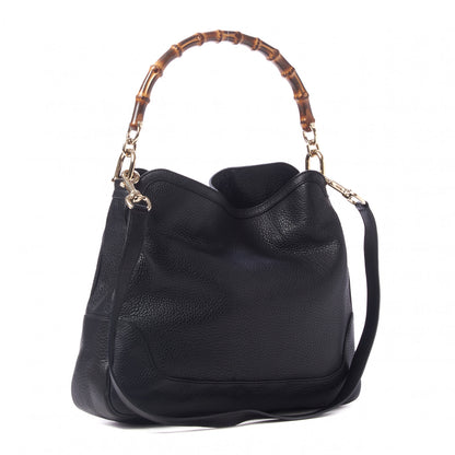 Gucci Pebbled Calfskin Medium Diana Bamboo Shoulder Bag Black 3 of 9