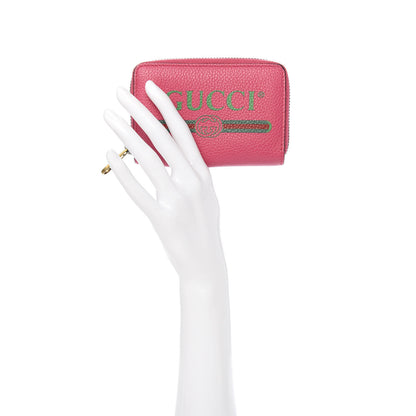 Gucci Grained Calfskin Logo Zip Around Card Case Box Pink Green 2 of 7