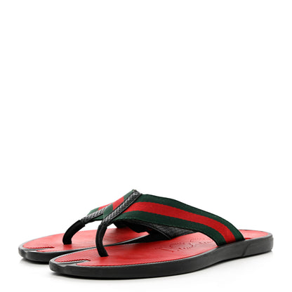 Gucci Nylon Calfskin Web Mens Thong Sandals 8 Green Red 3 of 8