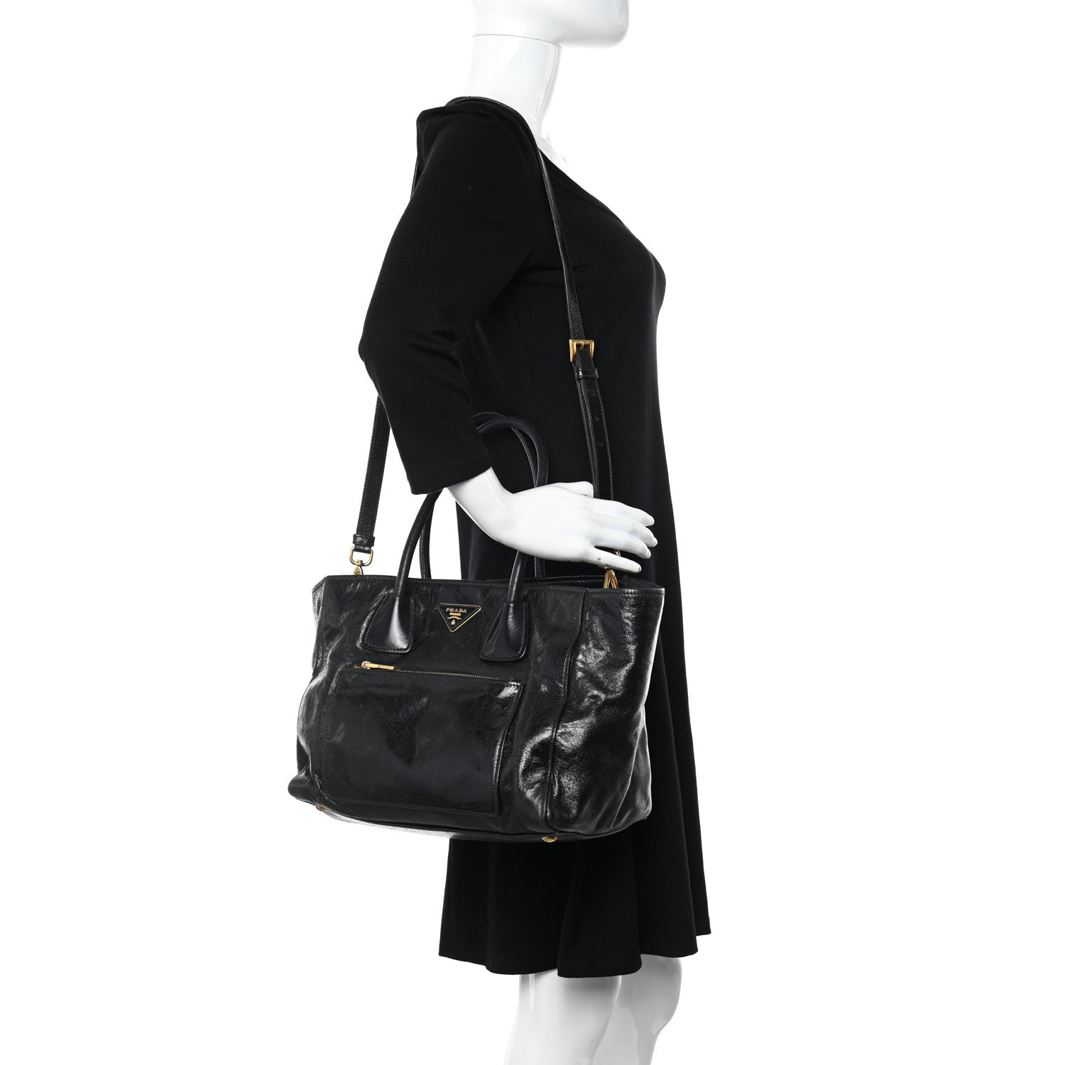 Prada Vitello Shine Tote Black 2 of 9
