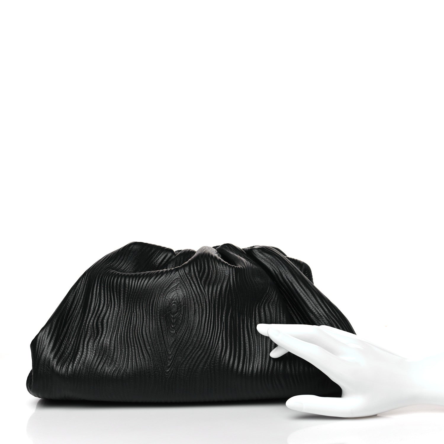 Bottega Veneta Bark Calfskin Embossed The Pouch Oversized Clutch Black 2 of 9
