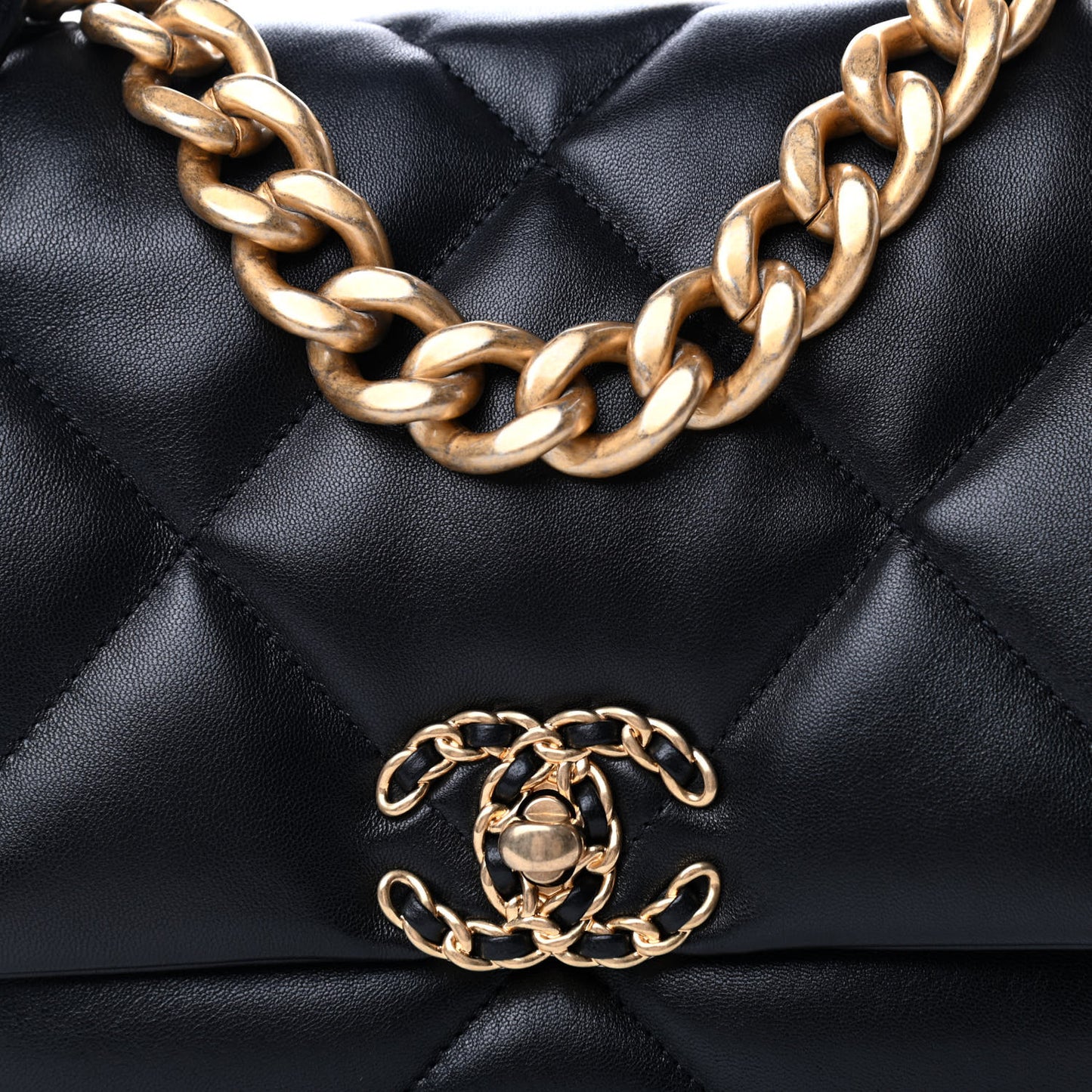 Lambskin Quilted Large Chanel 19 Flap Black
