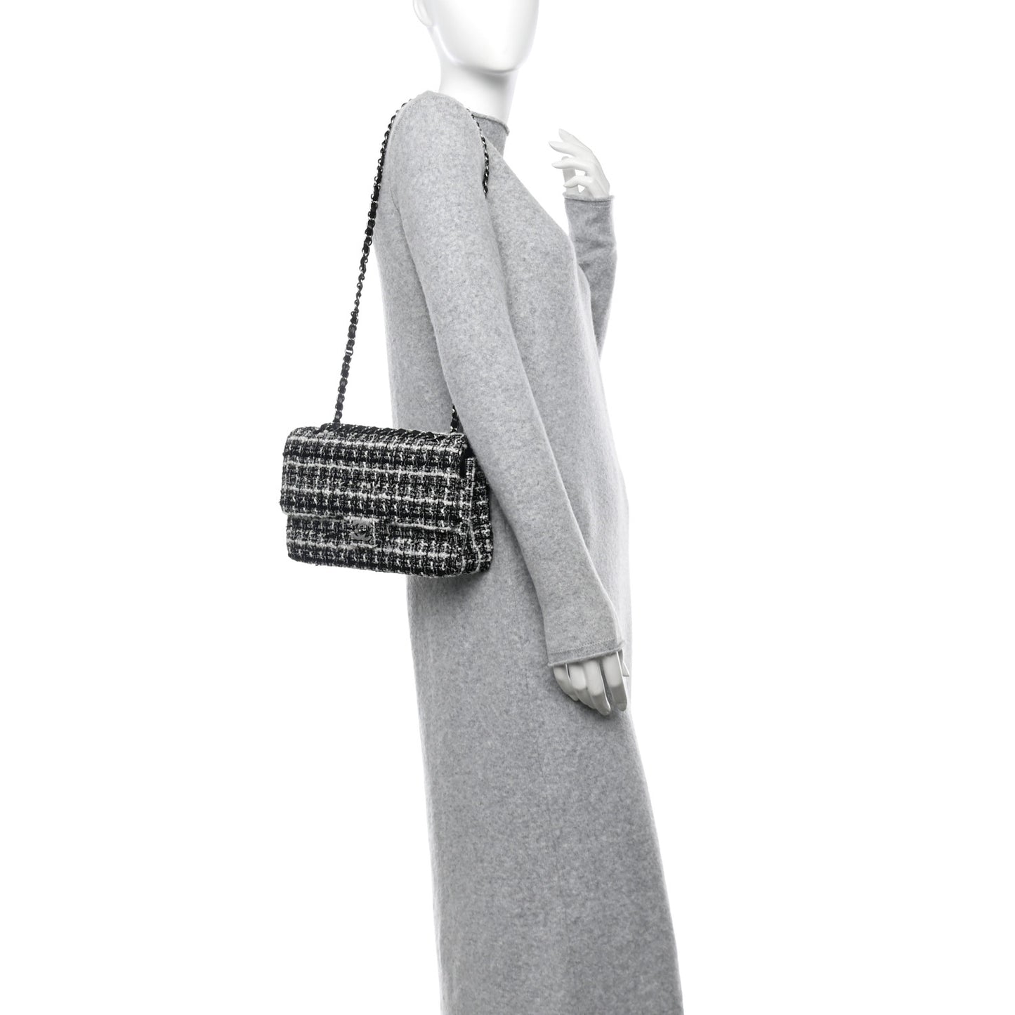 Tweed Quilted Medium Double Flap Black