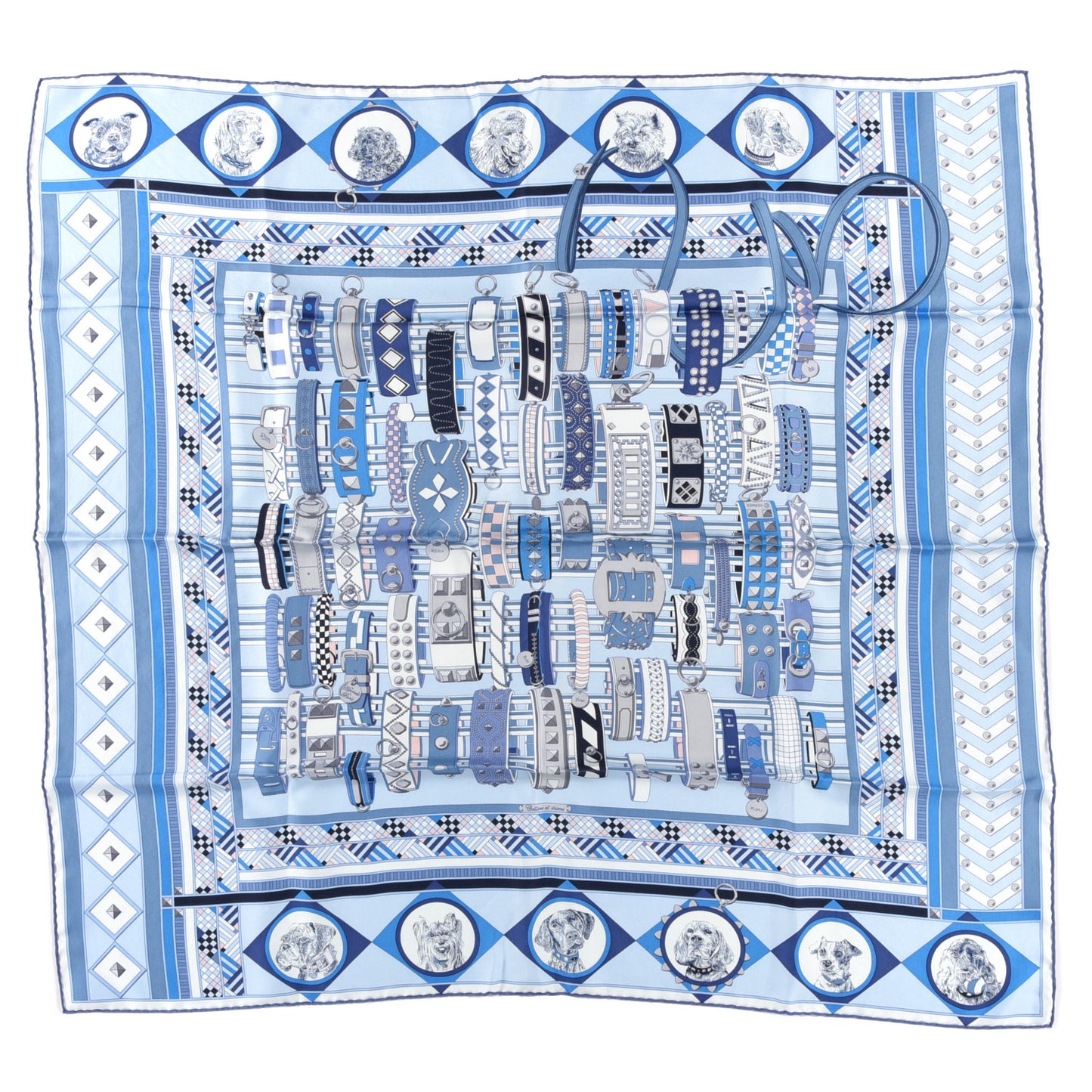 Silk Carre Wash Colliers de Chiens Scarf 90 Bleu Jean Cobalt