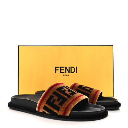 Fendi Velvet FF Flat Slide Sandals 40 Testa Di Moro Tobacco Fragola 10 of 10