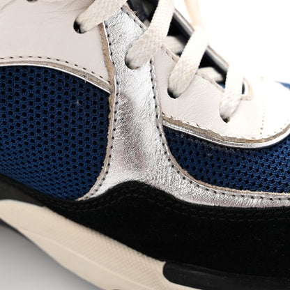 Chanel Mesh Suede Calfskin Womens CC Sneakers 37.5 Dark Blue Black White 9 of 10
