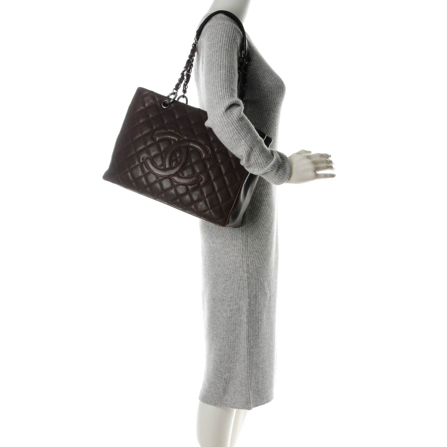 Chanel Calfskin Quilted Grand Shopping Tote GST Dark Brown 2 of 11