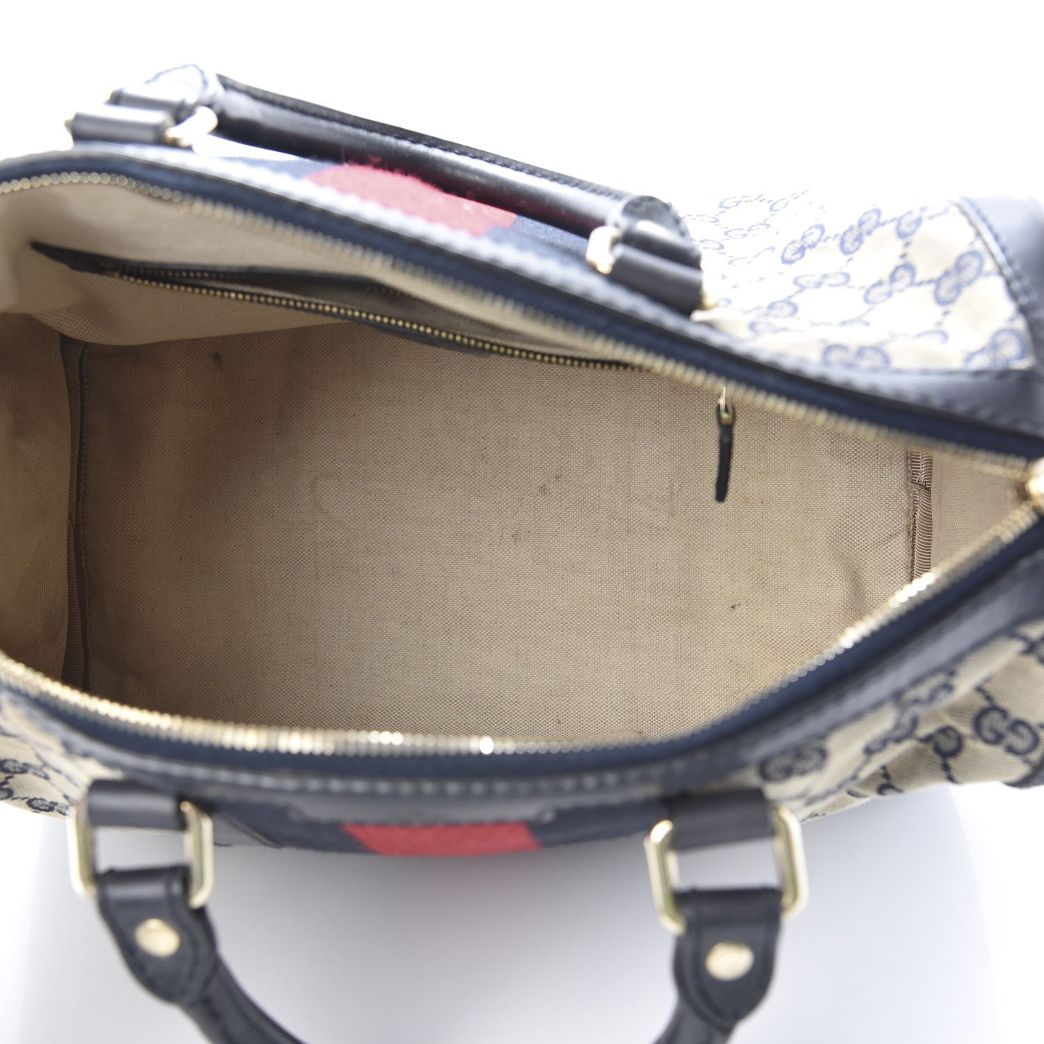 Gucci Monogram Selleria Calfskin Vintage Web Medium Boston Beige Blue 5 of 18