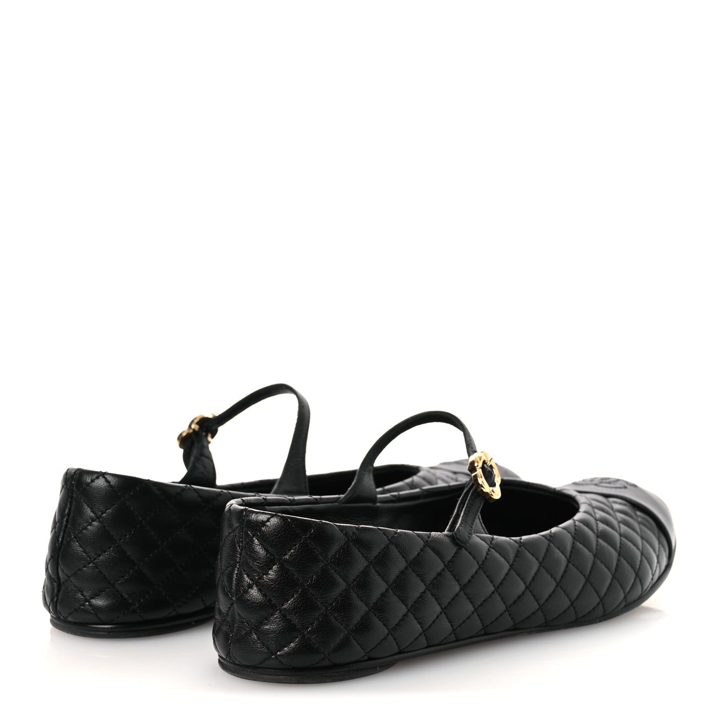 Lambskin Quilted Mary Jane Flats 38.5 Black
