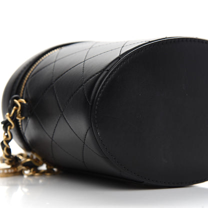 Chanel Lambskin Quilted Top Handle Round Logo Vanity Case With Chain Black 8 of 9