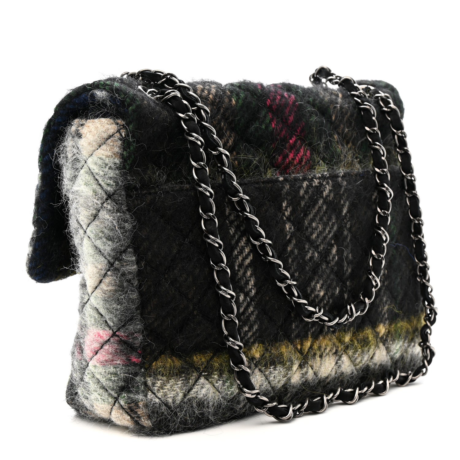 Chanel Mohair Quilted Tartan Day Flap Dark Multicolor 3 of 10
