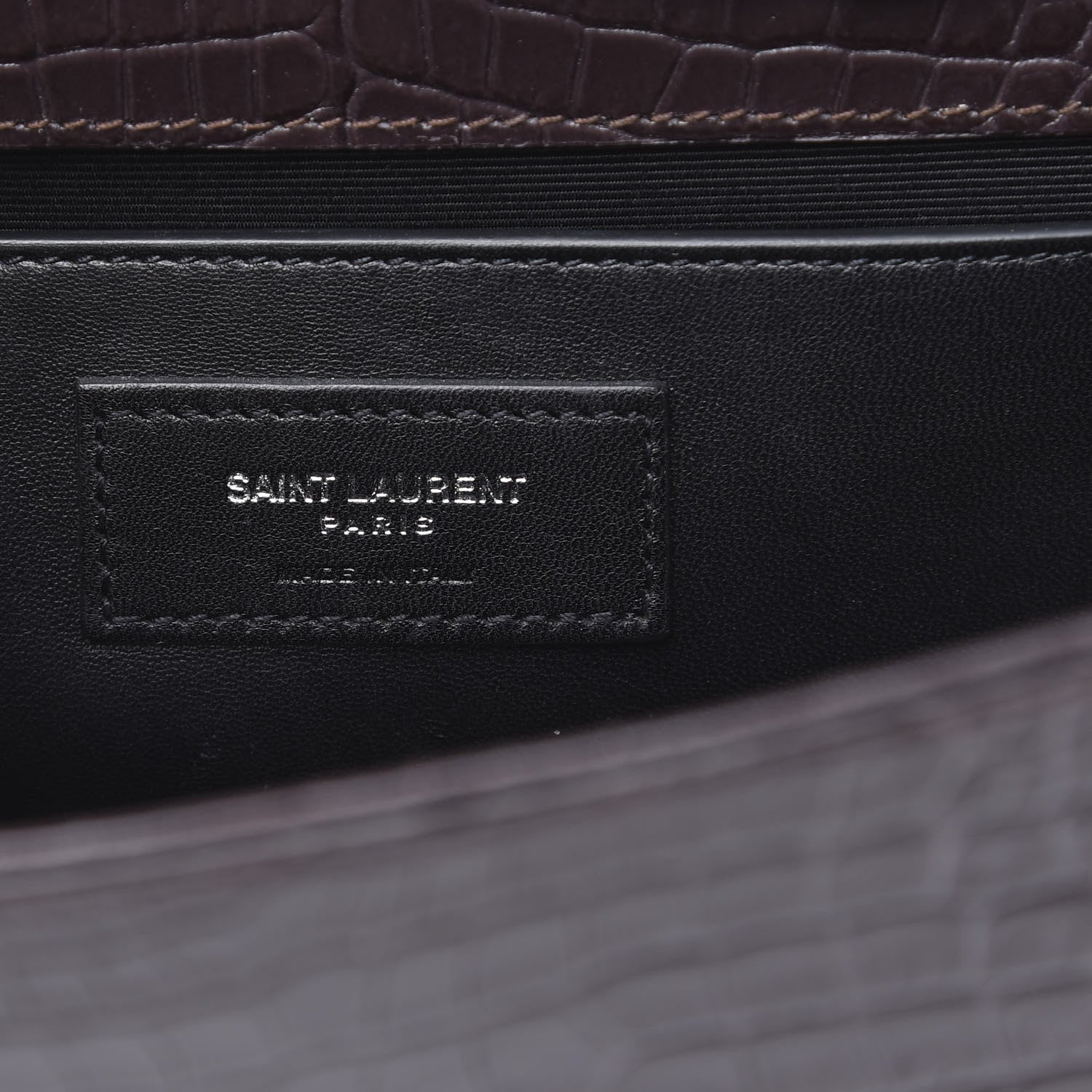 Saint Laurent Calfskin Crocodile Embossed Medium Classic Monogram Kate Tassel Satchel Dark Brown 7 of 10