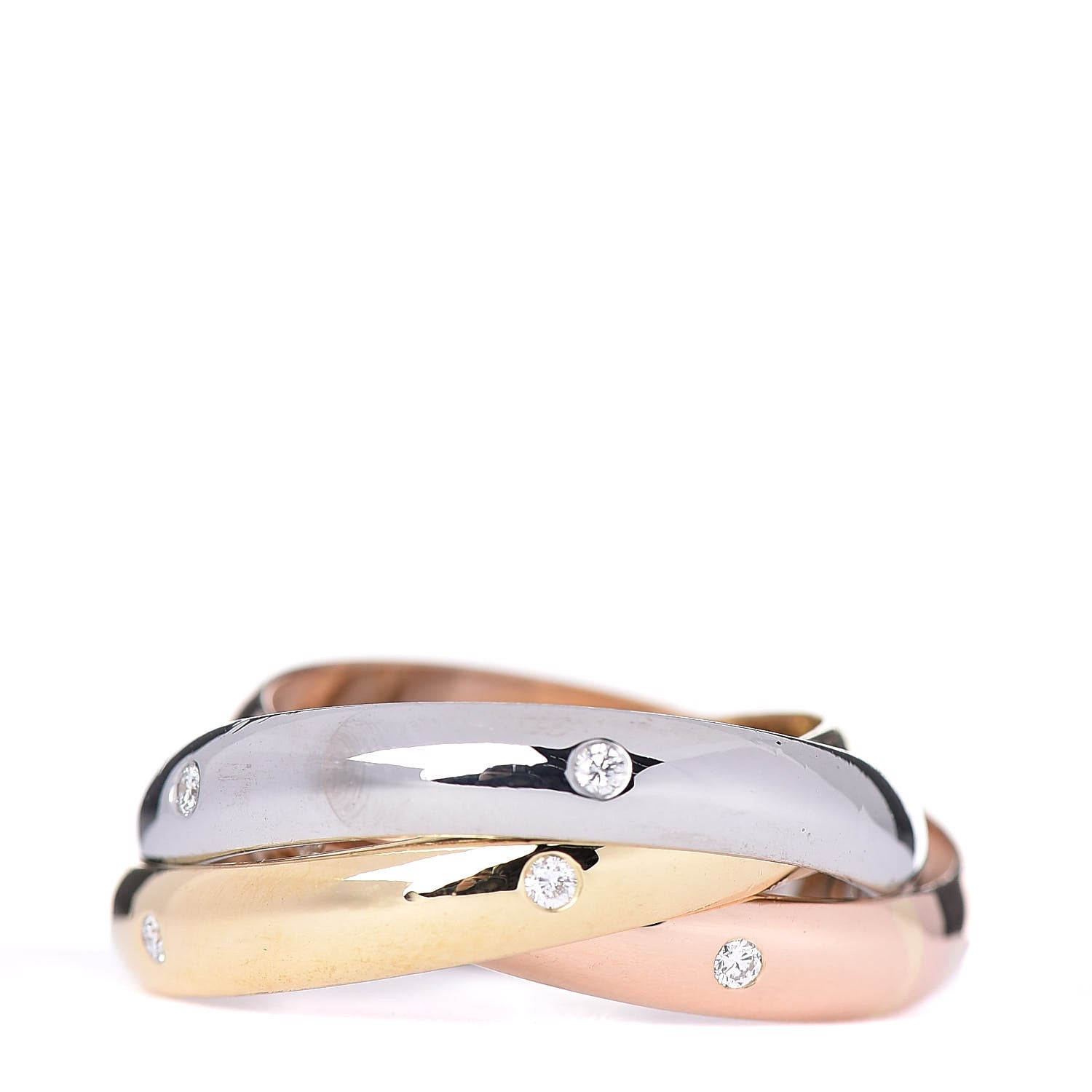 Cartier 18K Pink Yellow White Gold Diamond Trinity Ring 54 6.75 3 of 6