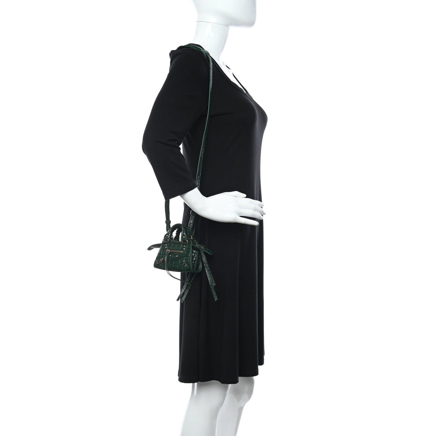 Shiny Supple Calfskin Crocodile Embossed Neo Classic Gold Hardware Super Nano City Crossbody Forest Green