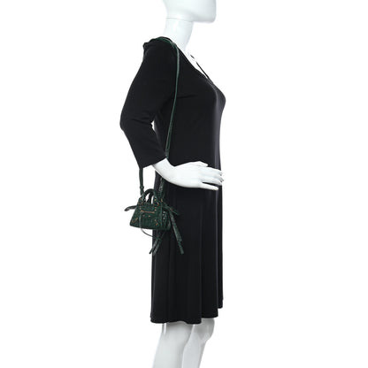 Balenciaga Shiny Supple Calfskin Crocodile Embossed Neo Classic Gold Hardware Super Nano City Crossbody Forest Green 2 of 11