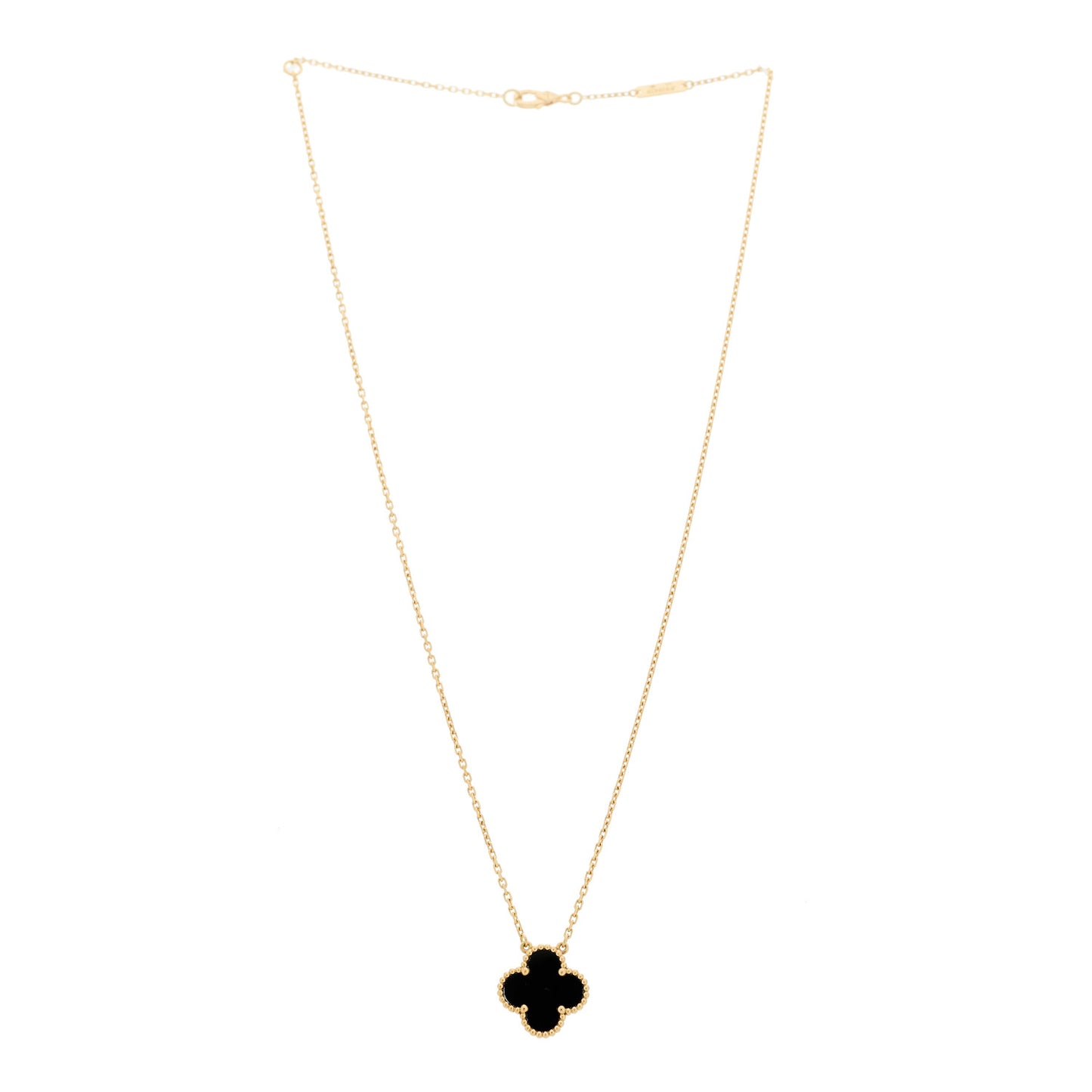 18K Yellow Gold Black Onyx Vintage Alhambra Pendant Necklace