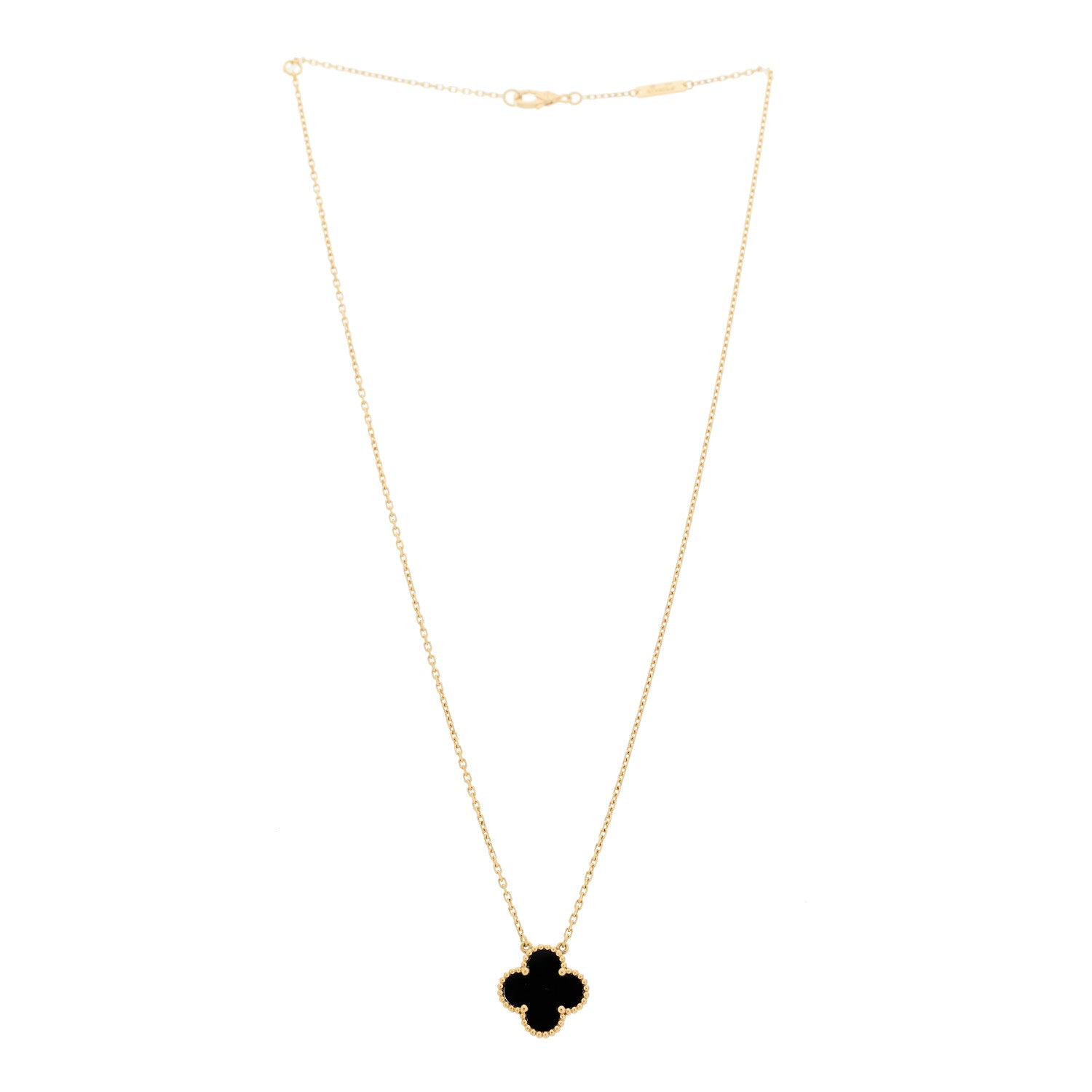 Van Cleef & Arpels 18K Yellow Gold Black Onyx Vintage Alhambra Pendant Necklace 2 of 4