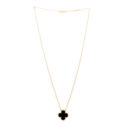 Van Cleef & Arpels 18K Yellow Gold Black Onyx Vintage Alhambra Pendant Necklace 2 of 4
