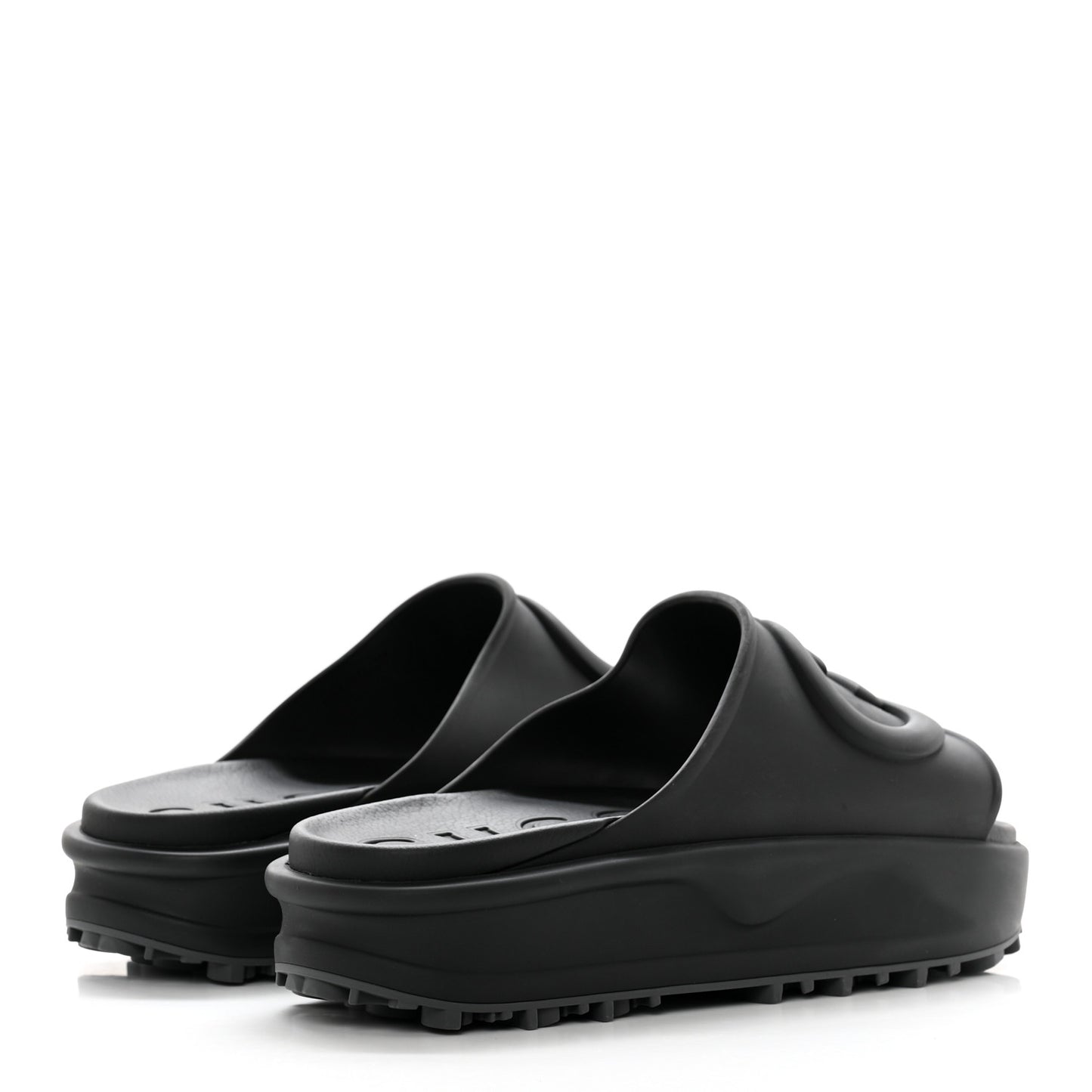 Soft Rubber Mens Interlocking G Platform 42mm Slide Sandals 10 Black