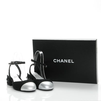 Chanel Tweed Iridescent Calfskin Heels 37 Black Silver 9 of 9