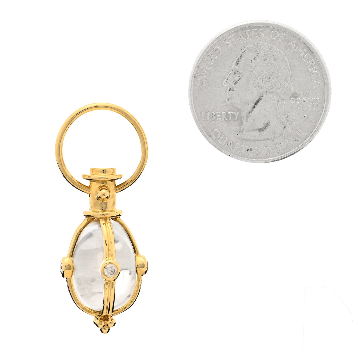 18K Yellow Gold Diamond Rock Crystal S Classic Amulet Pendant