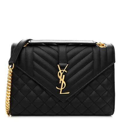 Saint Laurent Grain De Poudre Textured Mixed Matelasse Triquilt Medium Monogram Satchel Black 1 of 10